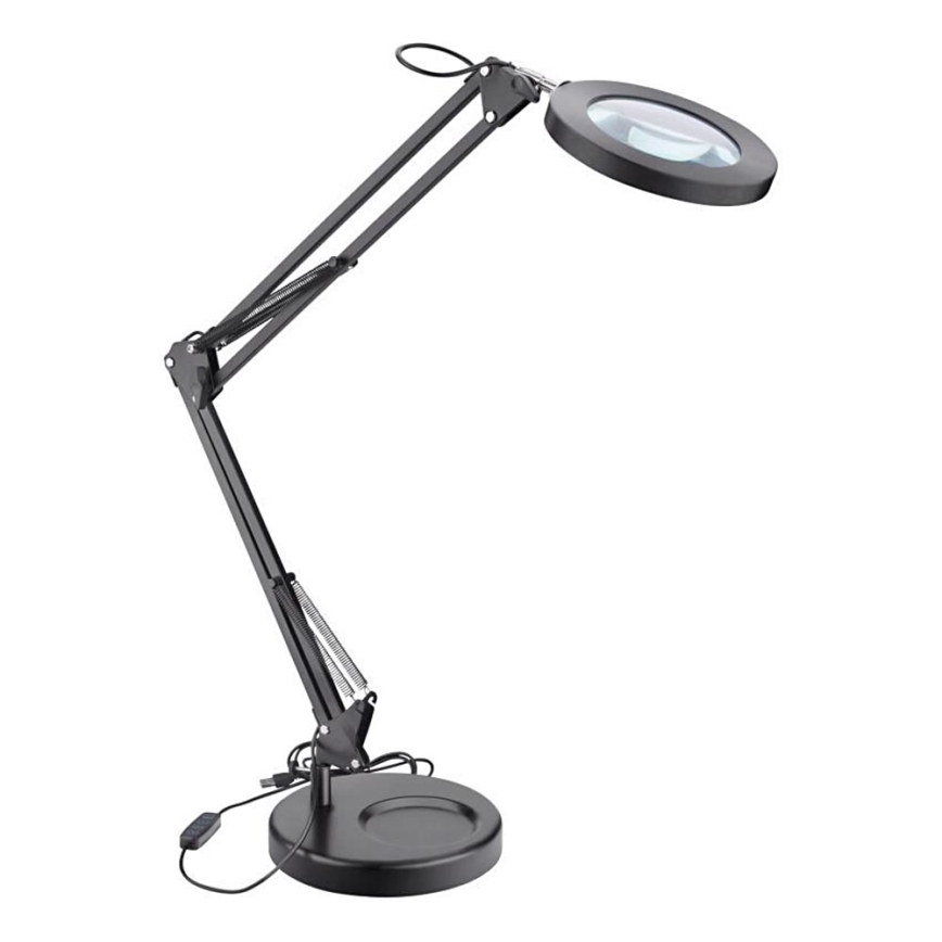 Extol - LED dimbar skrivbordslampa med förstoringsglas LED/8W/5V 2900/4500/7500K svart