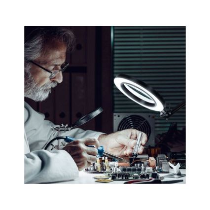 Extol - LED dimbar skrivbordslampa med förstoringsglas LED/8W/5V 2900/4500/7500K svart