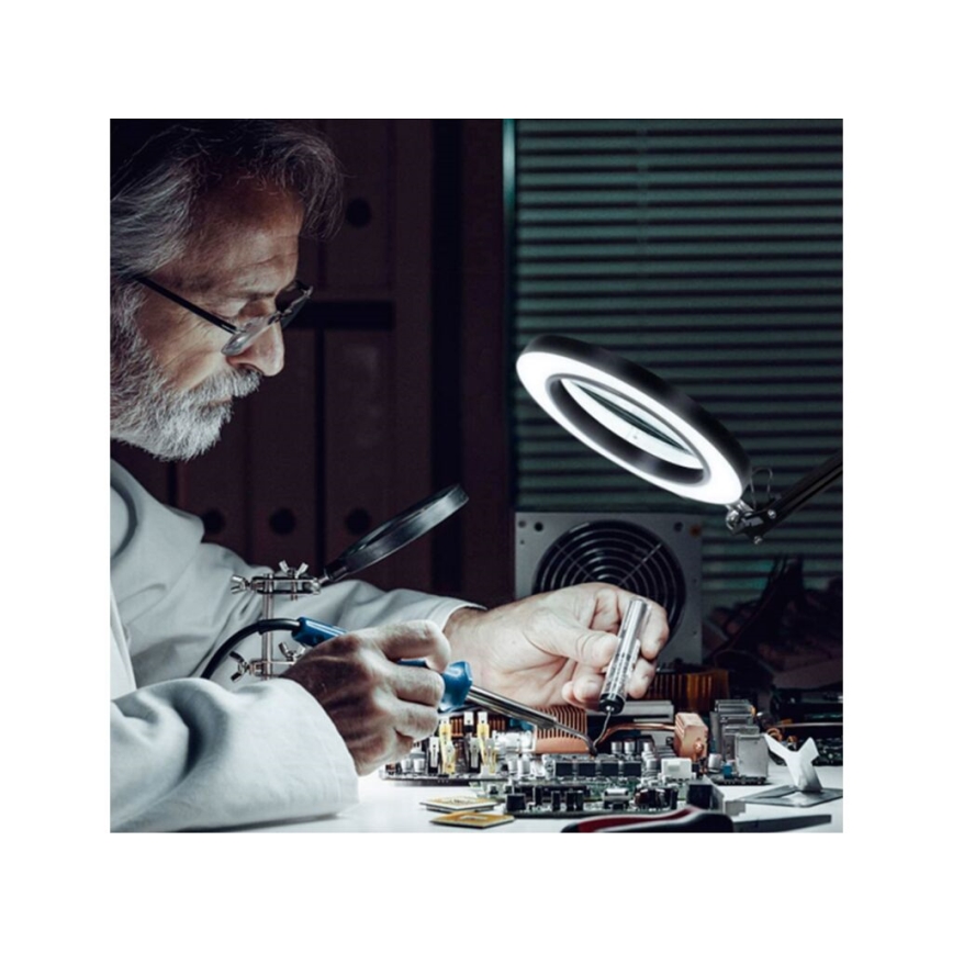 Extol - LED dimbar skrivbordslampa med förstoringsglas LED/8W/5V 2900/4500/7500K svart