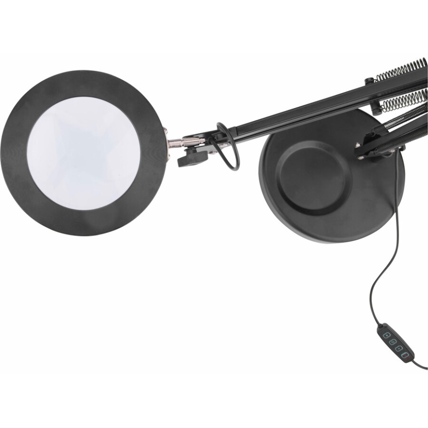 Extol - LED dimbar skrivbordslampa med förstoringsglas LED/8W/5V 2900/4500/7500K svart