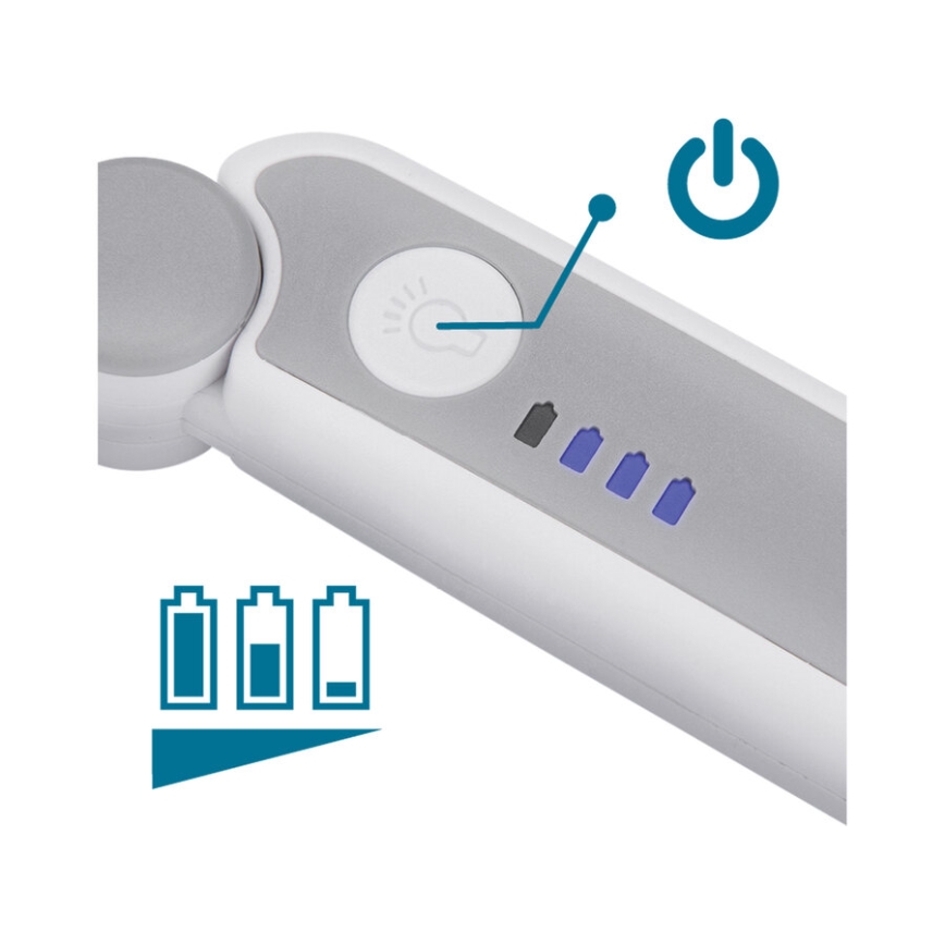 Extol - LED-dimbart uppladdningsbart hopfällbart förstoringsglas med LED-belysning/650 mAh vitt/grått