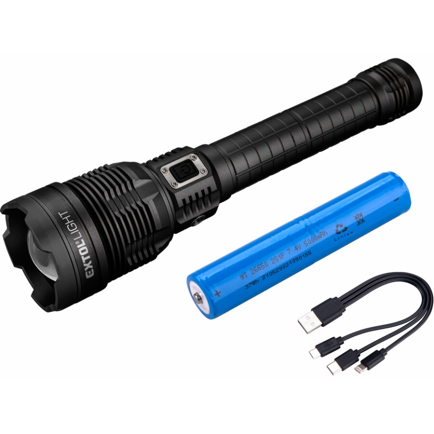 Extol - LED uppladdningsbar dimbar ficklampa med powerbank LED/60W/10000 mAh 8000 lm IPX4 svart