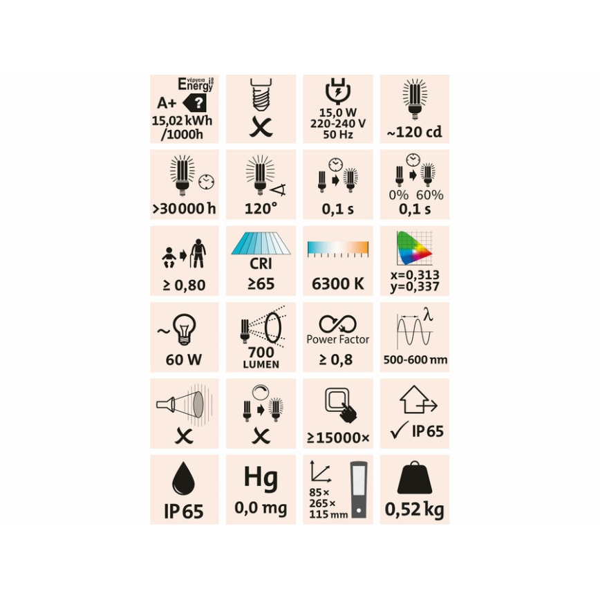 Extol - LED Utomhusvägglampa med sensor LED / 15W / 230V IP65