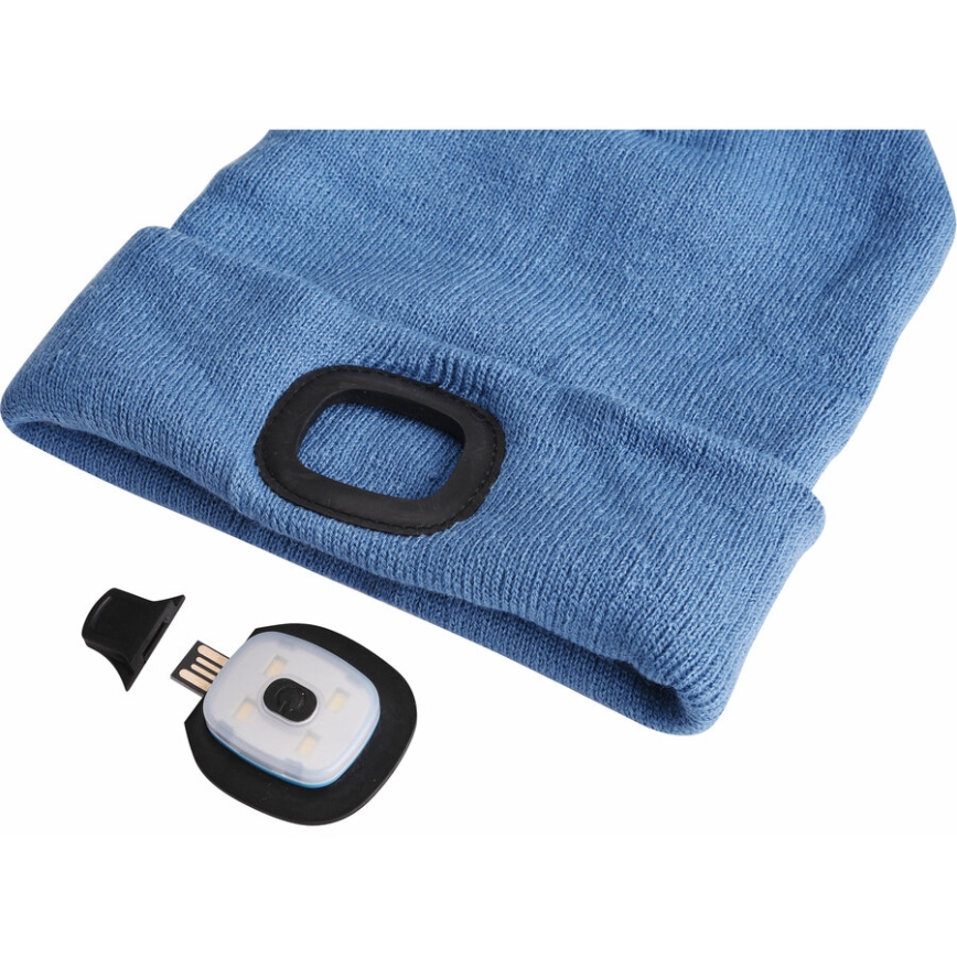 Extol - Mössa med inbyggd pannlampa och USB-laddning 300 mAh blå str. UNI