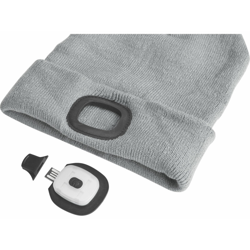 Extol - Mössa med inbyggd pannlampa och USB-laddning, 300 mAh, grå, one size