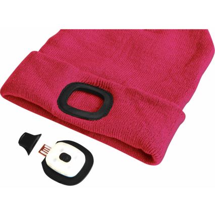 Extol - Mössa med inbyggd pannlampa och USB-uppladdning 300 mAh rosa stl. UNI