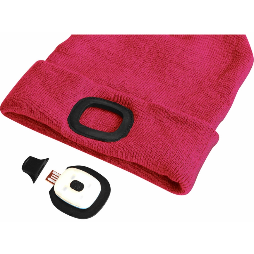 Extol - Mössa med inbyggd pannlampa och USB-uppladdning 300 mAh rosa stl. UNI