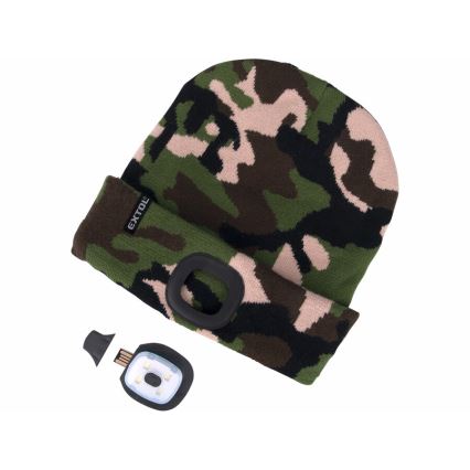Extol - Mössa med inbyggd pannlampa och USB-uppladdningsbart 300 mAh-batteri, kamouflagemönstrad, storlek UNI