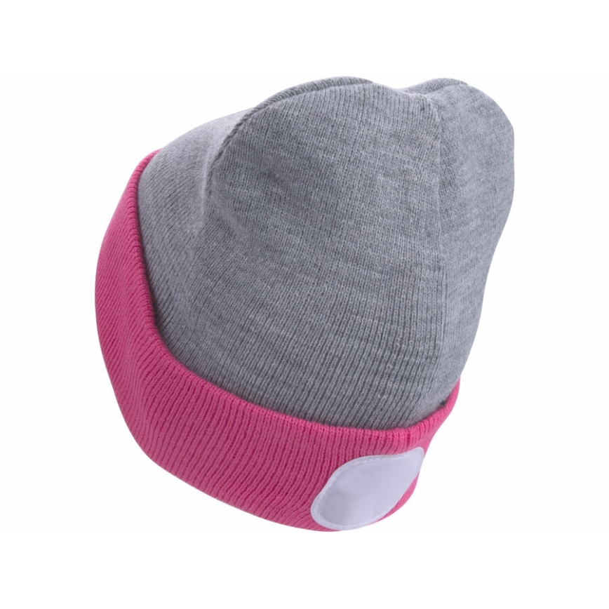 Extol - Mössa med inbyggd pannlampa och USB-uppladdningsbart batteri 300 mAh, grå/rosa, one size