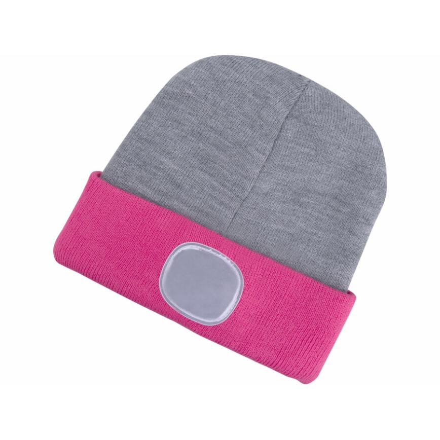Extol - Mössa med inbyggd pannlampa och USB-uppladdningsbart batteri 300 mAh, grå/rosa, one size