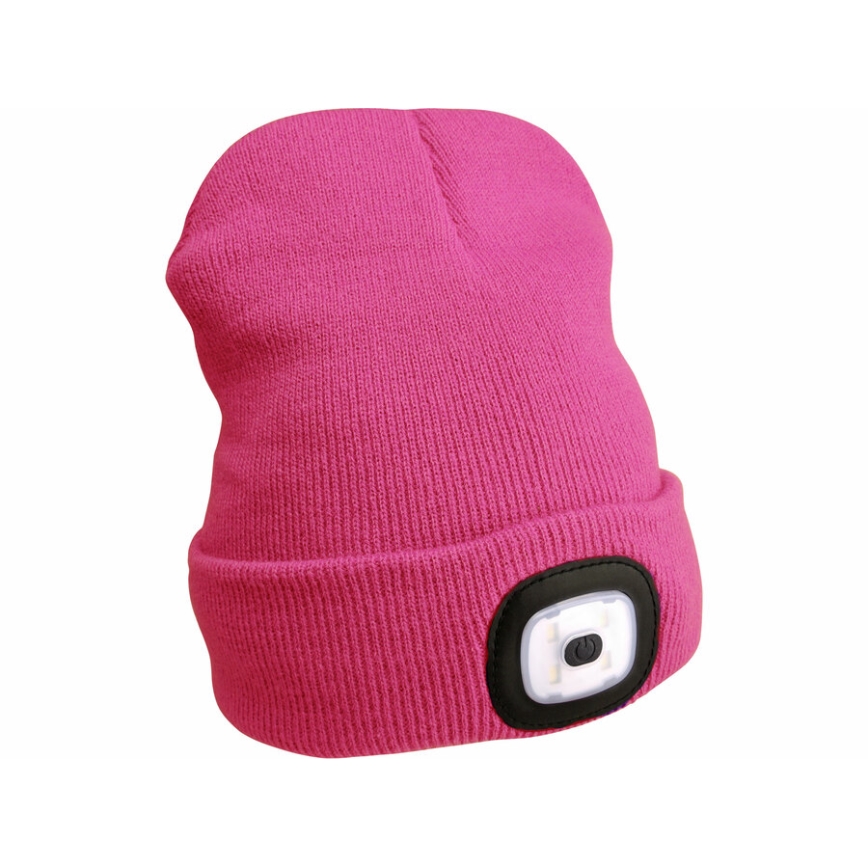 Extol - Mössa med inbyggd pannlampa och USB-uppladdningsbart batteri 300 mAh, grå/rosa, one size