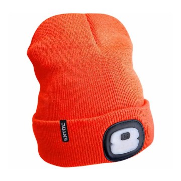Extol - Mössa med pannlampa och USB-laddning 250 mAh neonorange stl. UNI
