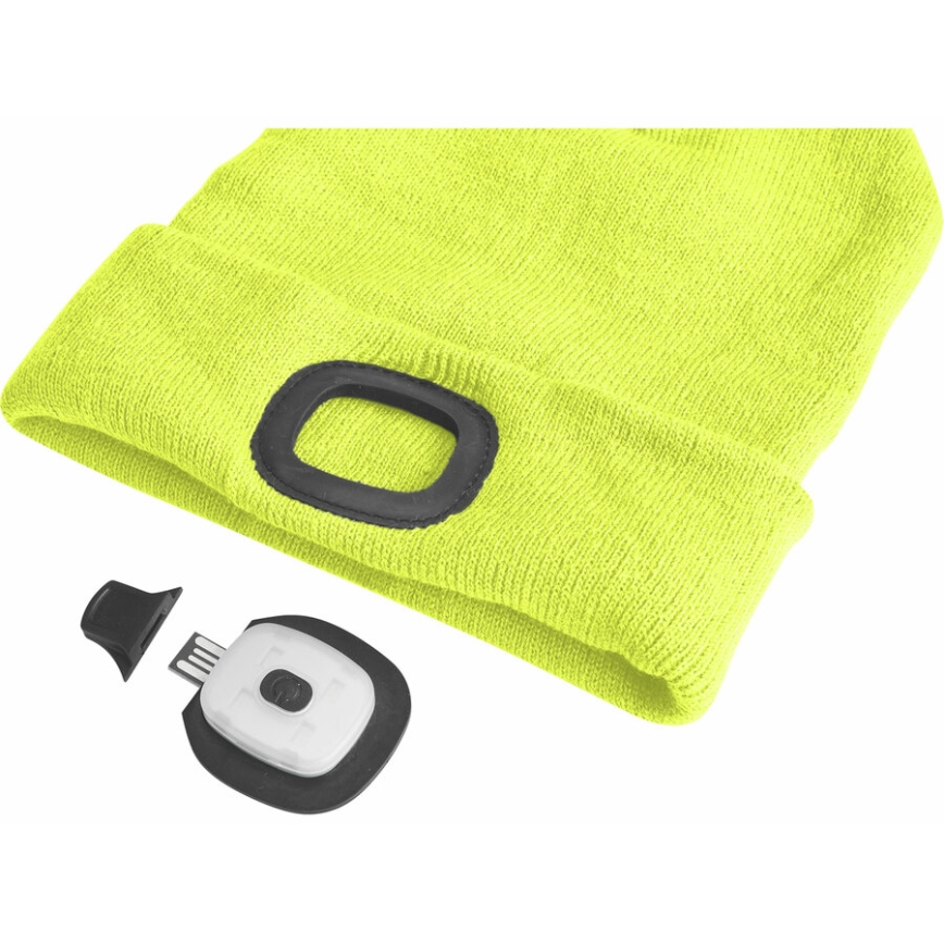 Extol - Mössa med pannlampa och USB-laddning 300 mAh, neongul, stl. UNI