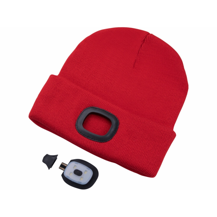 Extol - Mössa med pannlampa och USB-laddning 300 mAh röd storlek UNI