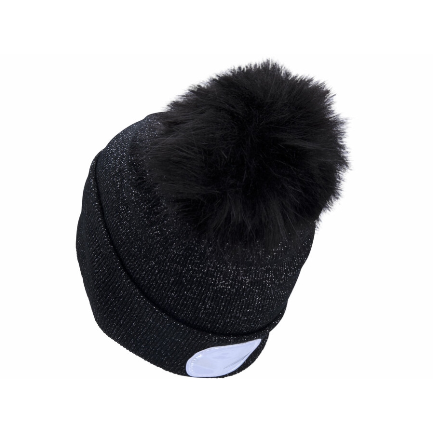 Extol - Mössa med pannlampa och USB-laddning, 300 mAh, svart med pompon, storlek UNI