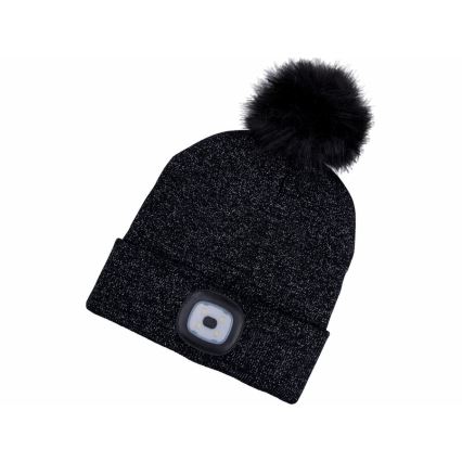 Extol - Mössa med pannlampa och USB-laddning, 300 mAh, svart med pompon, storlek UNI