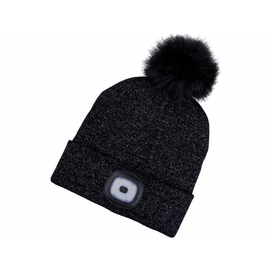 Extol - Mössa med pannlampa och USB-laddning, 300 mAh, svart med pompon, storlek UNI
