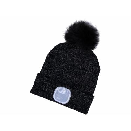 Extol - Mössa med pannlampa och USB-laddning, 300 mAh, svart med pompon, storlek UNI