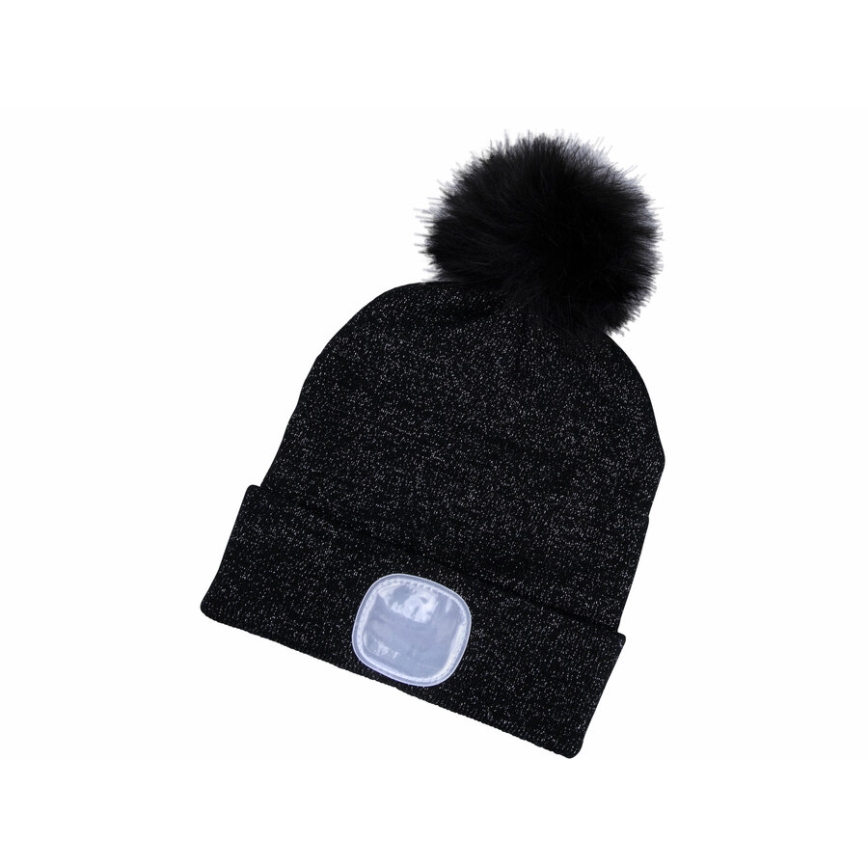 Extol - Mössa med pannlampa och USB-laddning, 300 mAh, svart med pompon, storlek UNI