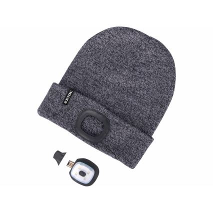 Extol - Stickad mössa med integrerad pannlampa och USB-uppladdningsbart 300 mAh-batteri, grå, stl. UNI