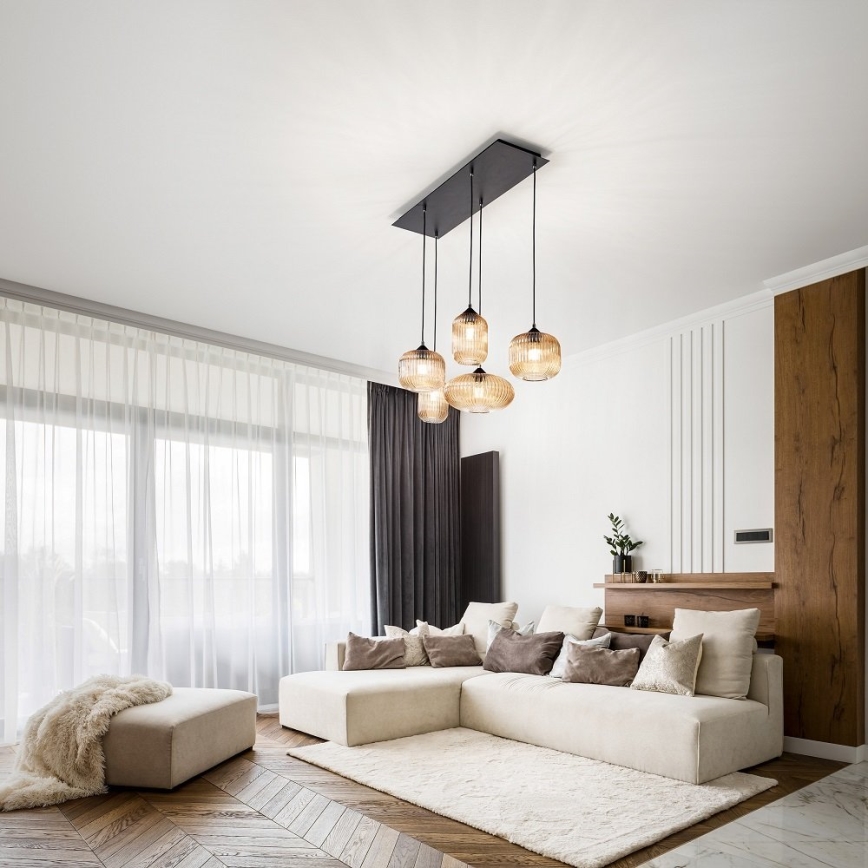 Fabas Luce 3627-48-125 - Ljuskrona med textilsladd GILLIS 5xE27/40W/230V guld/svart