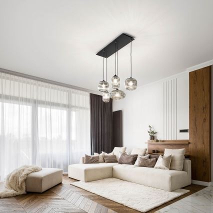 Fabas Luce 3627-48-126 - Ljuskrona med textilsladd GILLIS 5xE27/40W/230V grå/svart