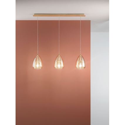 Fabas Luce 3673-48-125 - Ljuskrona med textilsladd BRITTON 3xE27/40W/230V guld