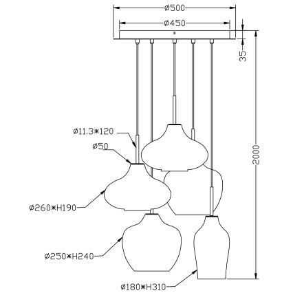 Fabas Luce 3725-49-363 - Ljuskrona med upphängningsrem OLBIA 5xE27/40W/230V