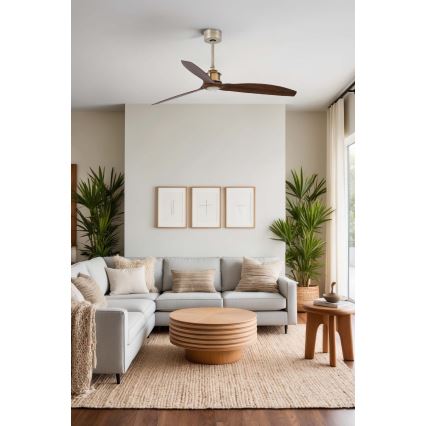 FARO 33398WT - Takfläkt JUST FAN M Ø 128 cm brun/mässing Wi‑Fi Tuya + fjärrkontroll