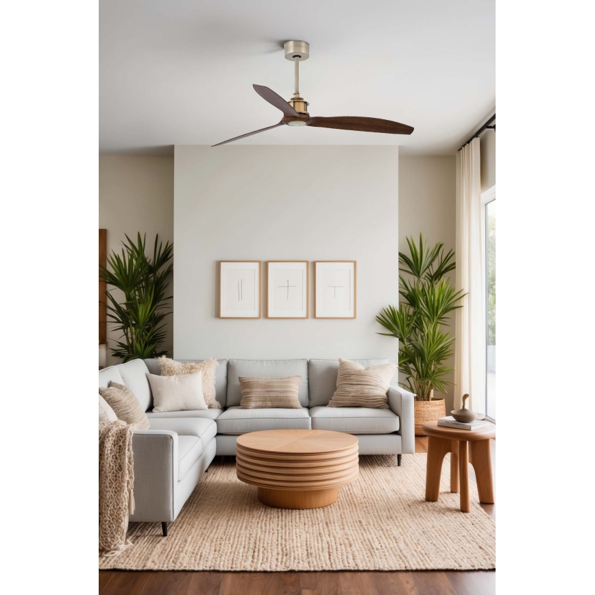 FARO 33398WT - Takfläkt JUST FAN M Ø 128 cm brun/mässing Wi‑Fi Tuya + fjärrkontroll