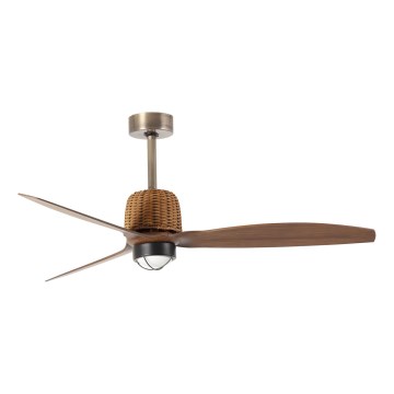 FARO 33436WT1N - dimbar LED-takfläkt WEAVER M LED/16W/230V Ø 128 cm brun/mässing Wi‑Fi Tuya + fjärrkontroll