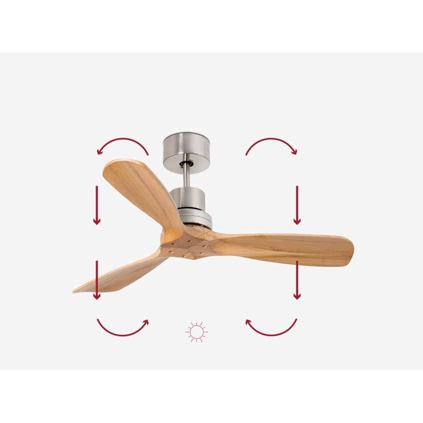 FARO 33509DC - Takfläkt MINI LANTAU matt krom/trä Ø 107 cm + fjärrkontroll