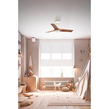 FARO 33805-1TW - LED-dimmbar takfläkt HEYWOOD S med LED/10W/230V 2700/3000/4000K trä/vit Ø 90 cm + fjärrkontroll