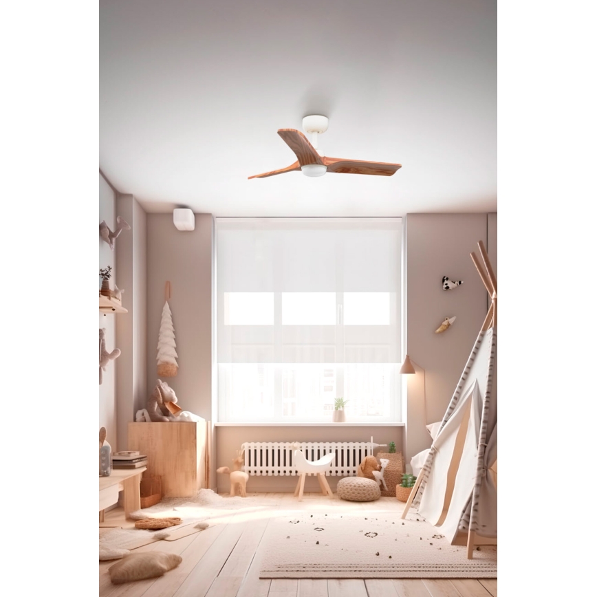 FARO 33805-1TW - LED-dimmbar takfläkt HEYWOOD S med LED/10W/230V 2700/3000/4000K trä/vit Ø 90 cm + fjärrkontroll
