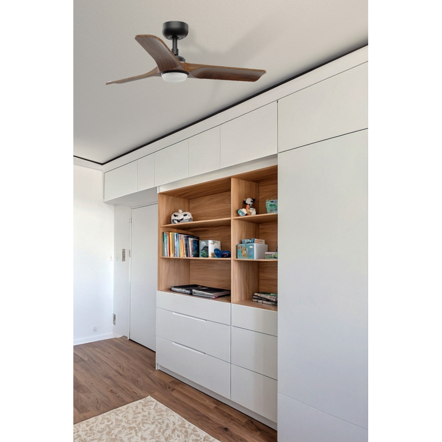 FARO 33806WT-1TW - LED dimbar takfläkt HEYWOOD S LED/10W/230V 2700/4000/6000K trä/svart Ø 90 cm Wi-Fi Tuya + fjärrkontroll