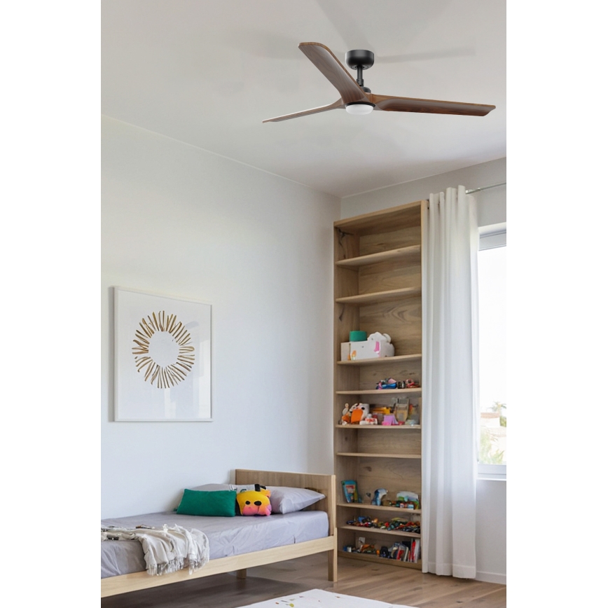 FARO 33809WT1S - Dimmbar LED-takfläkt HEYWOOD L LED/10W/230V 2700/3000/4000K Ø 132 cm trä/svart Wi‑Fi Tuya + fjärrkontroll
