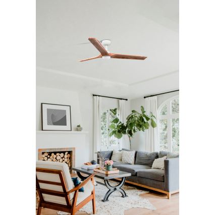 FARO 33810-1TW - LED dimbar takfläkt HEYWOOD L LED/10W/230V 2700/4000/6000K trä/vit Ø 132 cm + fjärrkontroll