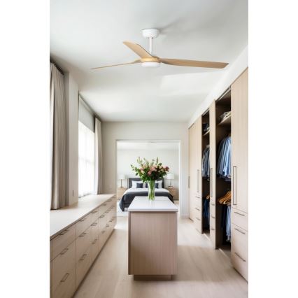 FARO 33816WT - Takfläkt PUNT M brun/vit diameter 132 cm Wi-Fi Tuya + fjärrkontroll