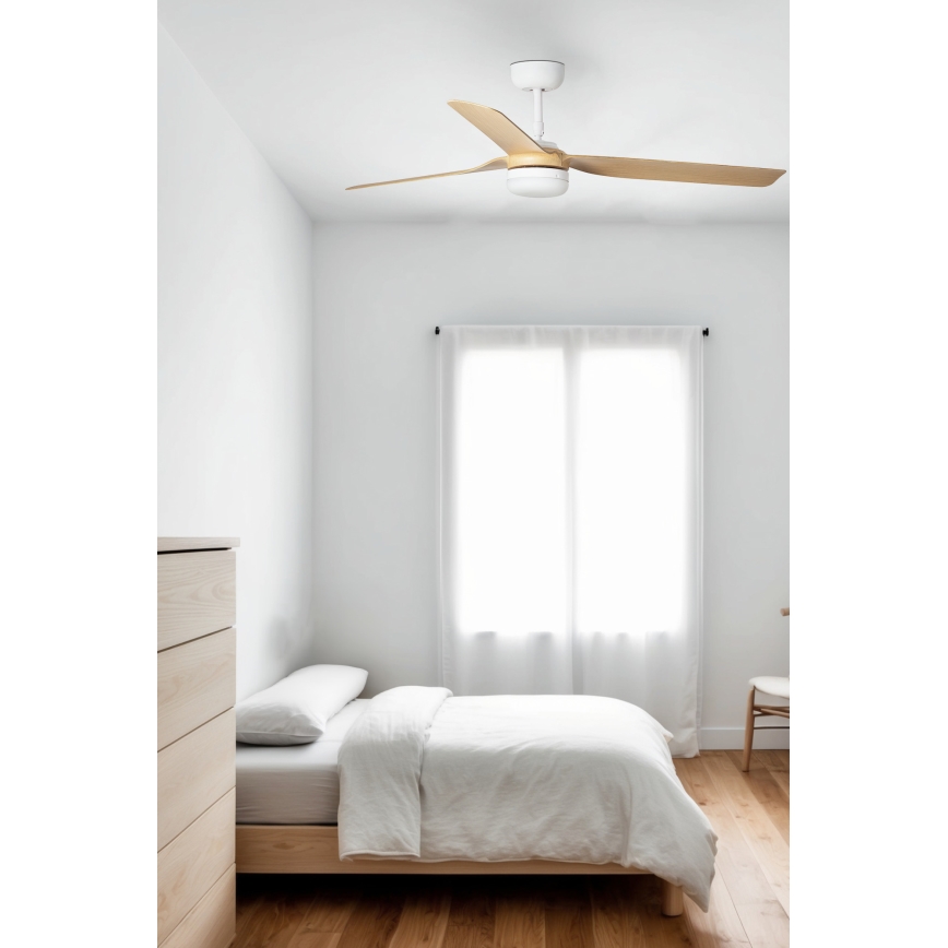 FARO 33816WT1S - dimbar LED-takfläkt PUNT M LED/18W/230V 2700/3000/4000K Ø 132 cm beige/vit Wi‑Fi Tuya + fjärrkontroll