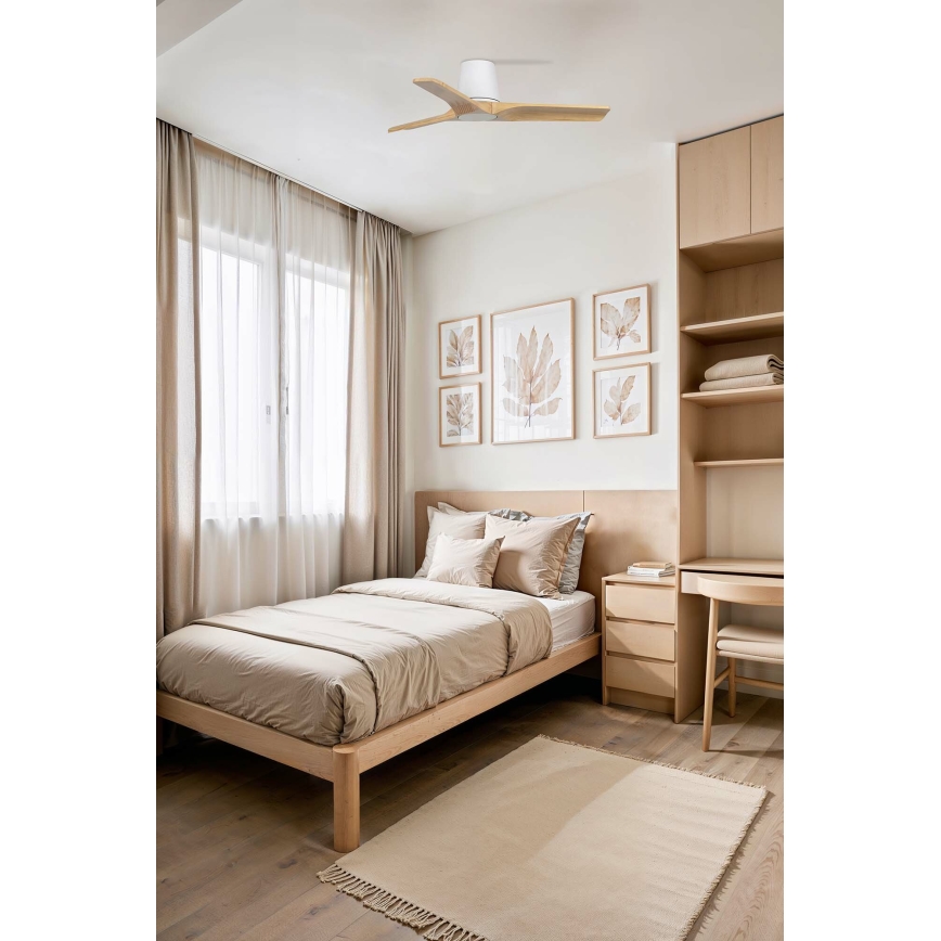 FARO 33836WT - Takfläkt HEYWOOD TUB S furu/vit Ø 90 cm Wi-Fi Tuya + fjärrkontroll