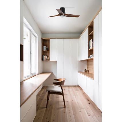 FARO 33837WT - Takfläkt HEYWOOD TUB S furu/svart Ø 90 cm Wi-Fi Tuya + fjärrkontroll