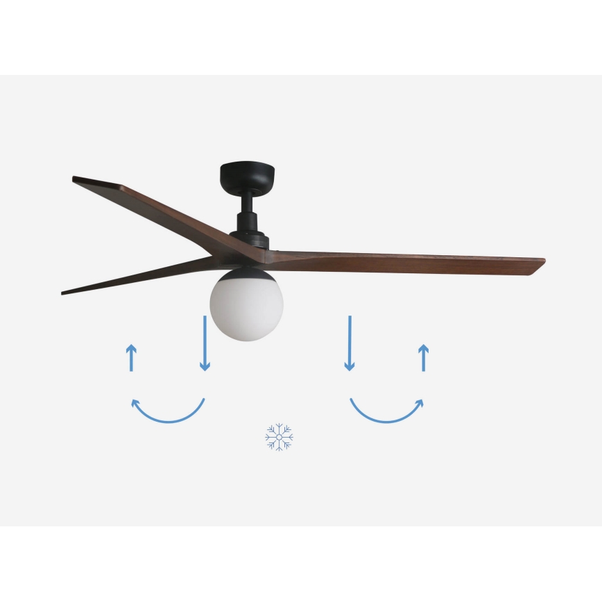 FARO 34276-11L - Takfläkt KLIM L 1xE27/15W/230V valnöt/svart Ø 150 cm + fjärrkontroll