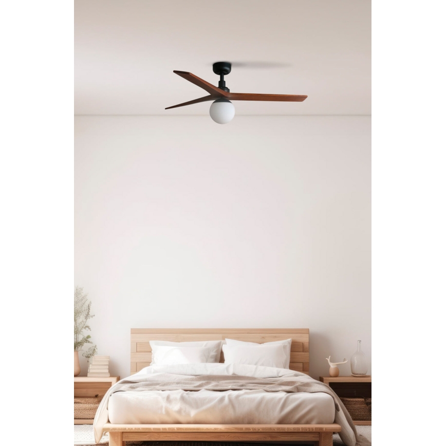 FARO 34277-11L - Takfläkt KLIM M 1xE27/15W/230V valnöt/svart Ø 125 cm + fjärrkontroll