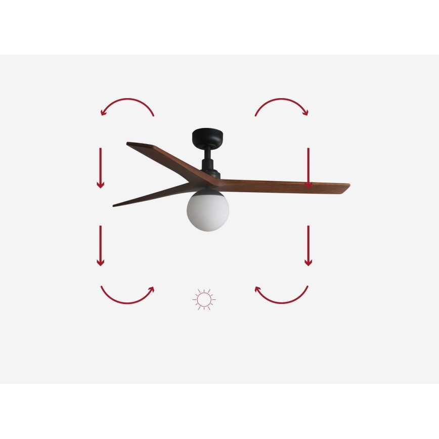 FARO 34277-11L - Takfläkt KLIM M 1xE27/15W/230V valnöt/svart Ø 125 cm + fjärrkontroll