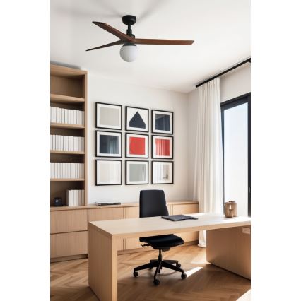 FARO 34277WT-11L - Takfläkt KLIM M 1xE27/15W/230V valnöt/svart Ø 125 cm Wi-Fi Tuya + fjärrkontroll