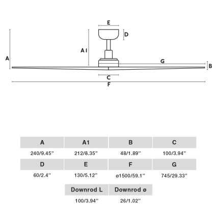 FARO 34282 - Takfläkt KLIM L tall/svart Ø 150 cm + fjärrkontroll