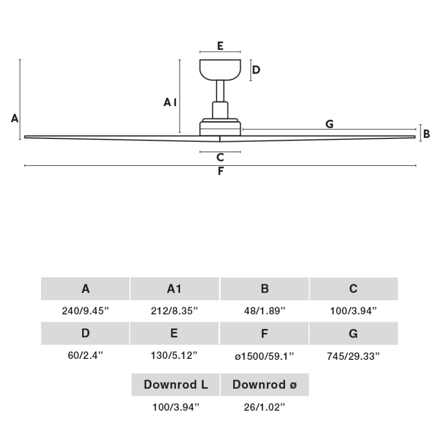 FARO 34282 - Takfläkt KLIM L tall/svart Ø 150 cm + fjärrkontroll