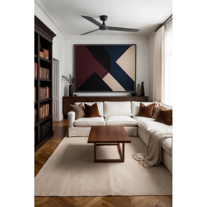 FARO 34298WT - Takfläkt RUDDER L svart/wenge diameter 132 cm Wi-Fi Tuya + fjärrkontroll