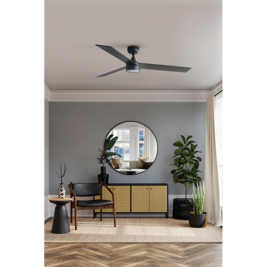 FARO 34298WT1S - LED-dimbar takfläkt RUDDER L LED/18W/230V 2700/3000/4000K Ø 132 cm brun/svart Wi-Fi Tuya + fjärrkontroll
