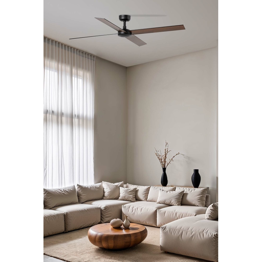 FARO 34356WT - Takfläkt RUDDER L brun/svart diameter 132 cm Wi-Fi Tuya + fjärrkontroll